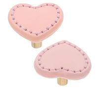 Uonlytech Tiradores de Cajones para Habitación Infantil 2 Piezas, Perillas de Gabinete de Latón Diseño Corazón, Tirador de Cómoda Compacto en Piel Rosa, Accesorios Modernos para Muebles