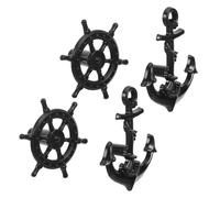 Uonlytech Tiradores de Gabinete Vintage Diseño Náutico de Timón y Ancla, Set de 4 Piezas en Metal Negro, Manijas Decorativas para Puertas y Cajones, Compatibles Muebles de Tocador y Armario