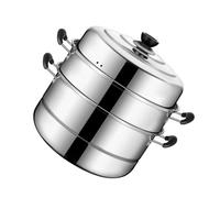 Uonlytech Vaporera De Acero Inoxidable De 28 Cm Triple Capa, Olla Apilable Tapa De Vidrio, Mango Antitérmico Para Cocina Doméstica y Profesional, Utensilios De Cocina Prácticos