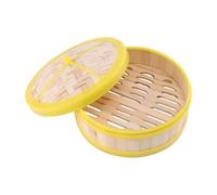 Uonlytech Vaporera de Bambú y Borde de Plástico Práctica y Conveniente Nivel con Tapa Amarilla para Cocinar Dim Sum y Verduras en Casa
