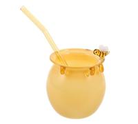 Uonlytech Vaso de Vidrio para Postres con Pajita, Capacidad 390ml, Diseño con Cuerpo Curvado y Adaptabilidad de Temperatura para Decoracion Verano en Momentos Creativos