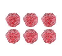 Uooduby 6 Manteles Individuales y Posavasos Rojos de Vinilo Prensado,Manteles Individuales Redondos Rosas 15 Pulgadas, Manteles Individuales para Mesa de Comedor, Centro de Mesa de Comedor