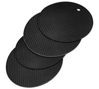 Uootach 4 piezas Salvamanteles de Silicona, Posavasos de silicona antideslizante, Portapiezas de silicona Duradero, impermeable y antideslizante, Apto para ollas, sartenes, teteras y cuencos(Negro)