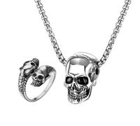 UOPJDD 1 Anillo De Cráneo Y 1 Collar De Calavera, Joyas De Estilo Punk, Joyas De Personalidad Retro, Joyas Góticas.