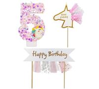 UOPJDD 1 Pedazo De Velas Número 5 Y 2 Piezas De Insertos De Tarjetas De Pastel, Decoraciones De Pastel De Cumpleaños, Lindos Inserciones De Tarjetas Divertidas, Suministros De Fiesta.