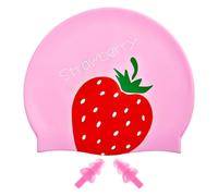 UOPJDD 1 Pieza De Tapa De Natación Estampada De Fresa Y 1 Par De Tapones para Los Oídos Impermeables, Tapones para Los Oídos De Silicona, Gorra De Natación Linda Y Divertida.