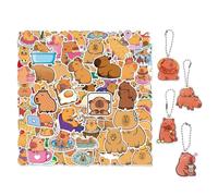 UOPJDD 100 Pegatinas De Capybar De Dibujos Animados Y 4 Piezas De Llaves De Capybar, Lindas Pegatinas De Animales, Llaves Divertidos, Regalos para Niños.