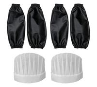 UOPJDD 2 Pares De Mangas Negras Impermeables Y 2 Piezas De Sombrero De Chef, Mangas con Resistencia Sucia, Adecuadas para Cocina, Jardinería Y Tareas Domésticas.