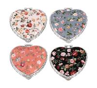 UOPJDD 4 Piezas De Gafas con Estampado De Flores, Espejo Plegable Portátil, Espejo En Forma De Corazón, Espejo Retro De Maquillaje, Suministros De Viaje.