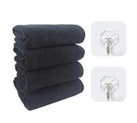 UOPJDD 4 Piezas De Toallas Negras, con 2 Piezas De Ganchos, Toallas Absorbentes, Toallas De Baño Suaves Y Cómodas, Adecuadas para El Hogar, El Estado Físico Y Los Viajes.