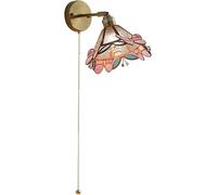 UOPYNE Brass Wall Sconce with Pull Cord Stained Glass Lamp E26/E27 Base Mount Light for Living Room Bedroom Bedside Decor Lighting