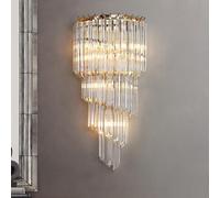 UOPYNE Industrial Metal Wall Mounted Lamp, Modern Gold Hardwired Lighting Fixtures, Mid Century Crystal Glass Sconces for Bedroom Living Room Doorway Hallway Staircase E14/E12 Sockets
