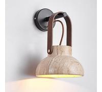UOPYNE Japanese Cream Style Solid Wood E26/E27 Base Wall Lamp Yellow Travertine Sconce for Bedroom Bedside Living Dining Room Retro Lighting Fixture