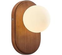 UOPYNE Japanese Modern Minimalist Solid Wood Wall Light G9 Base Ball Glass Shade for Bedside Living Room Balcony Sconce Bracket Lighting Fixture