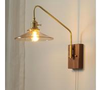 UOPYNE Japanese Nordic Style Amber Glass Wall Light Brass Sconce Retro Bedside Reading E26/E27 Base Lamp for Living Room Bedroom Bathroom Restaurant Aisle Illumination Decor