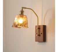 UOPYNE Japanese Retro Brass Wall Light Vintage Walnut Sconce E26 E27 Base Single Head Lamp for Bedroom Bedside Living Room Dining B& Study Bathroom