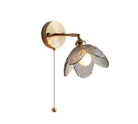 UOPYNE Japanese Style Wall Sconce with Pull Cord, Petal Shaped Glass Bedside Lamp for Cafe Study Closet, Nordic Inspired Aisle Light E26/E27 Base
