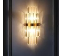 UOPYNE Mid Century Crystal Wall Sconces Set of Two, Modern Gold Metal Lighting Fixtures with E14/E12 Base, Stainless steel Lamp Body Lamps for Hallway Living Room Bedroom