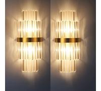UOPYNE Mid Century Crystal Wall Sconces Set of Two, Modern Gold Metal Lighting Fixtures with E14/E12 Base, Stainless steel Lamp Body Lamps for Hallway Living Room Bedroom