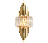 UOPYNE Mid Century Stainless Steel Wall Sconce, Modern Creative Clear Bar Shape Crystal Glass Shade Lighting Fixtures, Gold E14/E12 Sockets Lamps for Hallway Living Room Bedroom