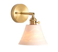 UOPYNE Modern Gold Wall Sconce, Antique Mounted Light Fixture with Milky Ceramic Landscape Lamp Shade, for Bedroom, Bathroom, Living Room and Hallway, Vintage Brass and Brushed Finish