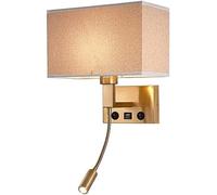 UOPYNE Modern Gold Wall Sconce with Fabric Shade Reading Light On Off Switch and USB Charge Port E26 E27 Base Bedside Lamp for Bedroom Living Room Mount Lighting