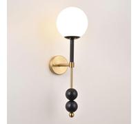 UOPYNE Modern Wood Wall Sconce with White Glass Globe Shade Art Deco Mount Light E26 E27 Base Hardwired Lamp for Living Room Bedroom Lighting