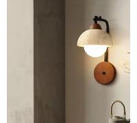 UOPYNE Natural Stone Wall Sconce Flush Mount White Milk Glass Ball Vintage Marble Light for Bedroom Kitchen Hallway Laundry Room Round Lighting Fixture