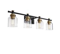 UOPYNE Nordic 2/3/4-Light Bathroom Sconces, Modern Wall Lighting, Creative Minimalism Vanity Lamp, Mounted Lights Black and Gold Finish with Clear Glass Shade
