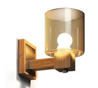 UOPYNE Nordic Wood Living Room Wall Sconces Retro Glass Shade Hallway Lamps E14/E12 Base Vanity Mount Light Fixtures for Stairs Aisle Balcony