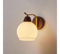 UOPYNE Vintage Wood Wall Sconce with Ribbed Glass Shade Hardwired Bedside Light Modern Mount Lighting Fixture E26 E27 Base for Living Room Bedroom Decor