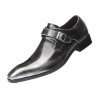 UOPYNE Zapatos Oxford Vestir con Punta Puntiaguda for Hombre, Estilo Vintage, Hebilla única, Cuero Genuino