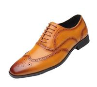 UOPYNE Zapatos Vestir clásicos for Hombre, Piel Becerro, con Cordones, Punta Redonda, Goma Antideslizante, tacón Bloque Antideslizante, clásicos.(Yellow,44 EU)