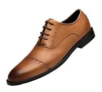 UOPYNE Zapatos Vestir Oxford for Hombre, Calzado Antideslizante Cuero Francés con Punta Redonda Y Cordones A La for Exteriores, for Fiesta Boda Informal Y Graduación(Brown,42 EU)