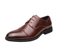 UOPYNE Zapatos Vestir Oxford for Hombre, Cuero francés, con Cordones, Puntera, Goma Antideslizante, Corte bajo, for Exteriores, Formales, Fiestas, cómodos(Brown,42 EU)