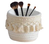 Uoqpty Cestas de decoración bohemia para bolígrafo, organizador de brochas de maquillaje de macramé - Portaescobillas tejido a mano,Boho Vitrinas suaves para principiantes de maquillaje