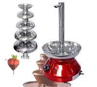 UORDBY Fuente de Chocolate de 5 Niveles con Grifos - Cascada de Chocolate de Acero Inoxidable para Fiestas y Eventos, Cumpleaños en Casa y Restaurantes Buffet Red