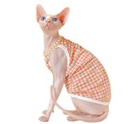 UOSIA Camisa de Gatos sin Pelo Sphynx, Camisetas a Cuadros de Cornish Rex para Gatitos, Chaleco de Verano para Gatos sin Pelo, Pijamas Transpirables para Uso Diario de Gatos para Mascotas