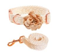 UOSIA Conjunto de Collar y Correa para Perro Dog Flower Elegante Ajustable de Encaje Beige con Hebilla metálica de liberación rápida Collar de Moda para Perros medianos y Grandes