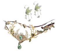 UOSIA Corona De Flores De Hadas De Bosque Con Orejas De Mariposa Elfo Verde Hada Cristal Cabezal Princesa Corona Para Cosplay Vestir Accesorios De Baile