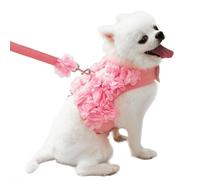 UOSIA Linda Flor Perro Arnés Y Correa Conjunto Cachorro Chaleco De Malla Respirable Arneses Ajustable Encaje Perro Vestido Correa para Fiestas Y Bodas