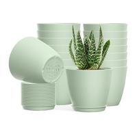 UOUZ 16Pack 4inch Small Nursery Plant Pots, Plastic Planters with Drainage Holes and Saucers for Indoor Seedlings, Succulents and Small Plants, Green