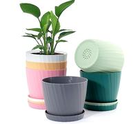 UOUZ Macetas de 6 Pulgadas a Granel, Paquete de 6 macetas de plástico con Agujeros de Drenaje y platillos para Plantas y Flores de Interior y Exterior, Coloridas