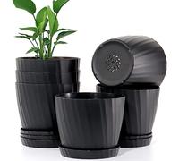 UOUZ Macetas de 6 Pulgadas a Granel, Paquete de 6 macetas de plástico con Agujeros de Drenaje y platillos para Plantas y Flores de Interior y Exterior, Color Negro