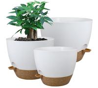 UOUZ Macetas Grandes de riego automático, macetas de plástico 12/10/9 con Agujeros de Drenaje Altos y depósito Profundo para Plantas y Flores de jardín de Interior y Exterior, Color Blanco con marrón
