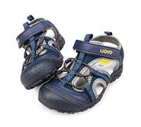 UOVO Sandalias Deportivas para Niños Zapatos de Verano con Superficie Transpirable Suela Antideslizante Cierre de Gancho y Bucle Puntera Protectora Azul Militar Tallas 33