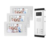 uoweky - Portero de vídeo (7 Pulgadas, con Cable, Sistema de Puerta IR, cámara de visión Nocturna, 480 p + Pantallas de Control Interior para 2/3 Apartamentos (3 monitores)