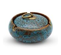 UOY Cenicero de cerámica con tapa, resistente al viento, hecho a mano, clásico, artístico, blanco, mediano (altura: 15 cm, diámetro: desconocido)