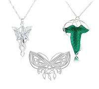 UoYu 3 Piezas Arwen Noche Collar de Estrella Colgante, Cadena con Hoja Verde, Elfos Broche de Alfiler, El Señor de los Anillos Broche de Mariposa