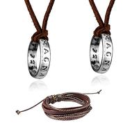 UoYu 3 piezas Uncharted Drake Anillo Collar Unisex Multicapa Cuero Ajustable Brazalete Brazalete Envoltura Multicolor Cuerda Pulsera, Zinc, Sin gemas.